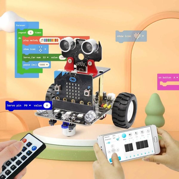 画像1: Microbit V2搭載：Yahboom プログラミング可能なロボットスマートカー 子供用ギフト 教育 DIY 学習コーディングキット APP IRコントロール Microbit V2対応 S22d3428913538 (1)