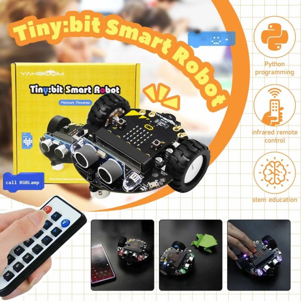画像1: V2ボード付き Micro:Bit V2 スマートミニロボットカーキット 子供向けプログラミング ビルディングセット 学習教育 STEM DIY 電子プロジェクト S22d5368528794 (1)