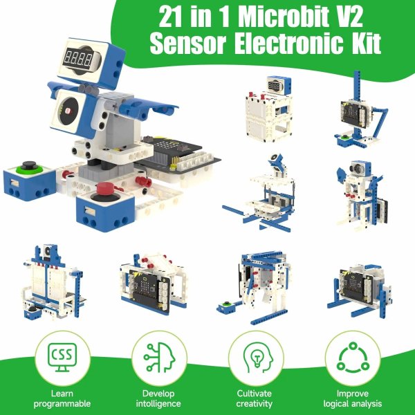 画像1: Microbit Microbit V2センサーモジュールキット付き 子供用コーディングSTEM教育サポート MakeCode Pythonプログラミング可能なロボット電子DIYプロジェクト S22d5391697406 (1)