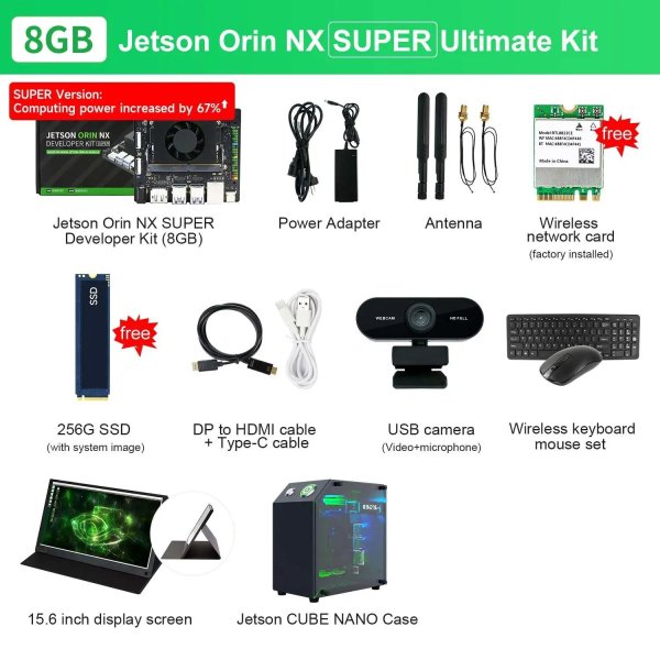 画像1: [8GB-UltimatKit] Jetson Orin NX 開発キット スーパーバージョン 117/157TOPS コンピューティングパワー 組み込みエッジシステム向け 8GB/16GB RAM ディープラーニング S22d5589813181_4 (1)