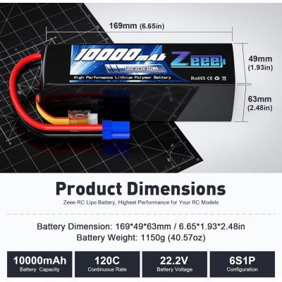 画像2: 2 個 ZEEE 3S 10000mAh Lipo バッテリー 14.8V 120C ソフトケース EC5 プラグ付き  S22d6358111231