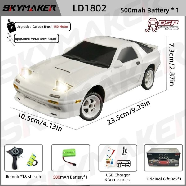 画像1: [LD1802-1B500] Skymaker AE86 モデル LD1801 RX-7 FC LD1802 1:18 RC ドリフトカー 1/18 2.4G リモートコントロール ESP ジャイロスコープ LED ミニ RC レーシングカー  S22d7010349521_2 (1)