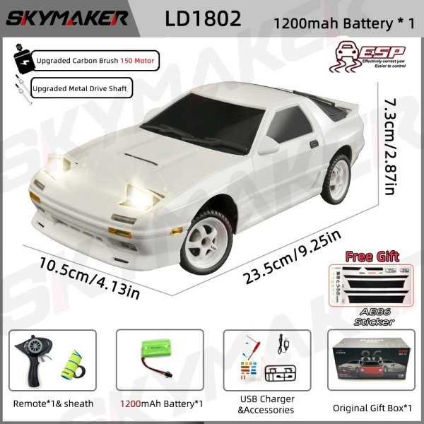 画像1: [LD1802-1B1200-S] スカイメーカー AE86 モデル LD1801 RX-7 FC LD1802 1:18 RCドリフトカー S22d7010349521_3 (1)