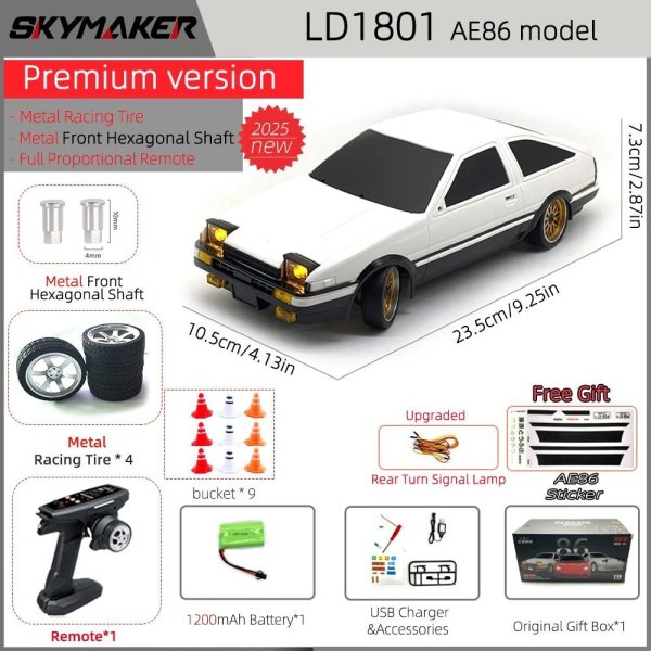 画像1: [LD1801-1B1200mah-MA] スカイメーカー AE86 モデル LD1801 RX-7 FC LD1802 1:18 RCドリフトカー S22d7010349521_4 (1)