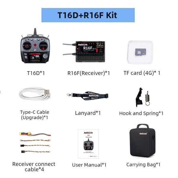 画像1: [M1 with R16F] Radiolink 送信機リモートコントローラー RadioLink T16D 16 チャンネル  2.4G Hz R16F レシーバーリモートコントローラー UAV FPV リモートカー S22d7444221131_1 (1)