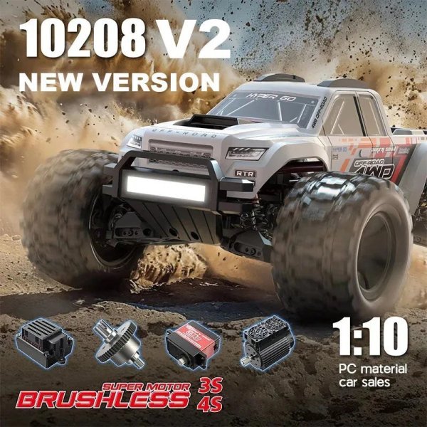 画像1: MJX Hyper Go 10208 V2 1/10 スケール 電動モンスタートラック 4WD オフロードRCカー S22d7600729866 (1)