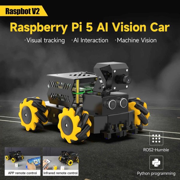 画像1: RPi5 8Gボード付き Yahboom 4WD Raspbot V2 AIロボットカーキット Raspberry Pi 5ベース 初心者向け教育プロジェクト ROS2 Humble Pythonプログラミング S22d7669892490 (1)
