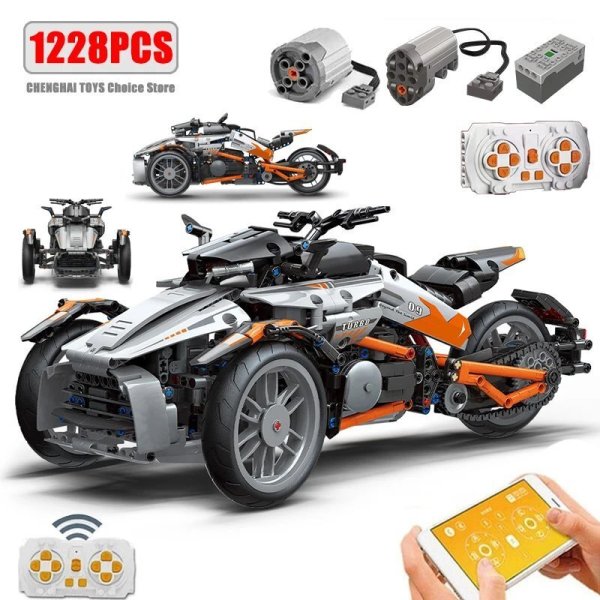 画像1: 1228個シティテクニカルRC機関車バイクMOCブロックモデル S22d8144964213 (1)