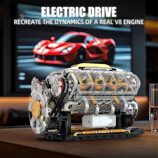 画像1: MOCテクニックV8エンジンモデルカー電動ビルディングブロック S22d8158457587 (1)
