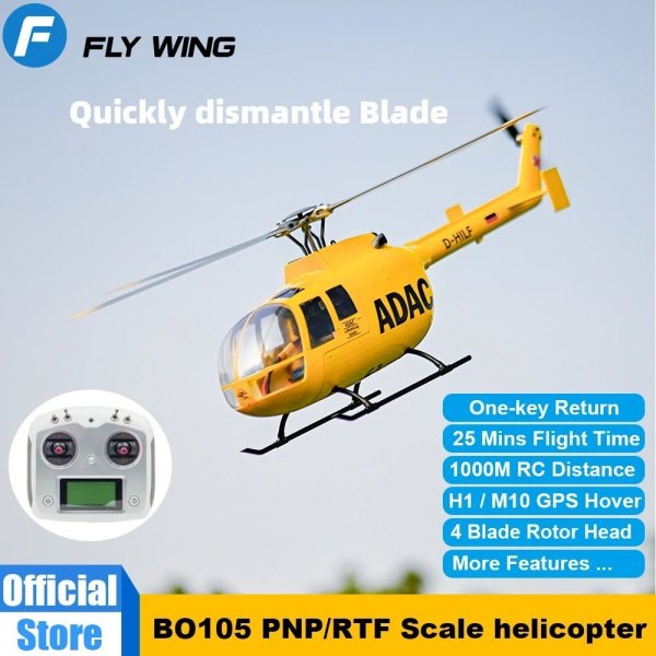 画像1: 470クラス FLYWING BO105 スケールRCヘリコプター 4ブレードローターヘッド搭載 高リアル設計 自動ルートモード ワンクリックリターン S22d8268700606 (1)