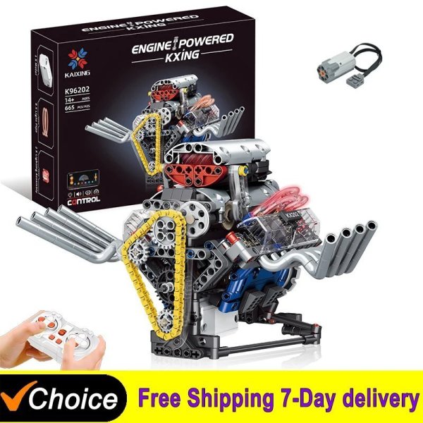 画像1: MOC V8エンジンモデル 電動駆動車 ブロックセット 知育玩具 クリスマス S22d8290738343 (1)