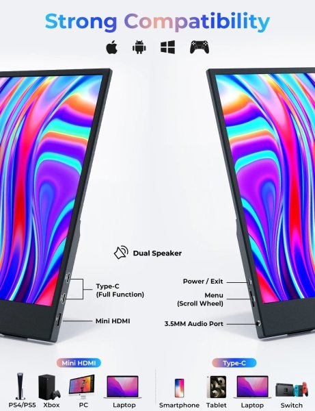 画像6: WF156-60B: 15.6インチ WUAWE ポータブルモニター ノートパソコン用 16:9 1080P 60HZ ゲーミング IPS ディスプレイ LCD FHD 外付け セカンドコンピュータスクリーン 携帯電話用 S25d8403964807 (6)