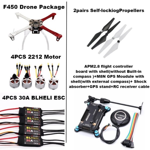 画像1: [F450 ドローン APM] Happy F450 ドローンキット 450フレーム付き APM PIXHAWK 4軸RCマルチコプター クワッドコプター ヘリ マルチローター ランディングギア付き S22d8630699777_1 (1)