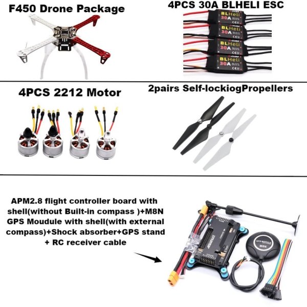 画像1: [F450 ドローン APM2.8] Happy F450 ドローンキット 450フレーム付き APM PIXHAWK 4軸RCマルチコプター クワッドコプター ヘリ マルチローター ランディングギア付き S22d8630699777_2 (1)
