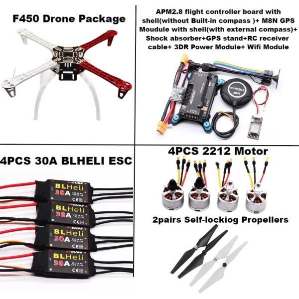 画像1: [ドローン F450 WIFI] Happy F450 ドローンキット 450フレーム付き APM PIXHAWK 4軸RCマルチコプター クワッドコプター ヘリ マルチローター ランディングギア付き S22d8630699777_3 (1)