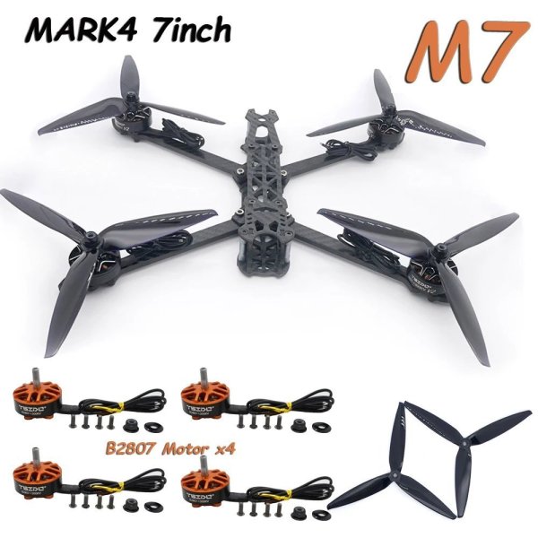 画像1: [M7] MARK4 7インチ カーボンファイバーフレームキット B2807 ブラシレスモーター F405 FC 60A ESC 7040プロペラ 2.5W VTXカメラ 7インチ FPV RCドローン DIY用 S22d8666180733_0 (1)