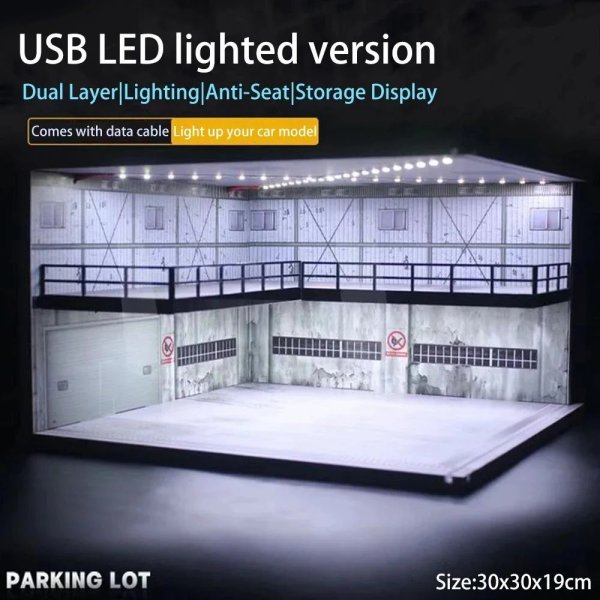 画像1: [M008 12 右] 1/18 1/24 1/32 1/64スケール 情景車 ガレージモデル ライト付き 組み立て式駐車場 ジオラマ 駐車場 ミニチュア車両用 S22d8861700322_0 (1)