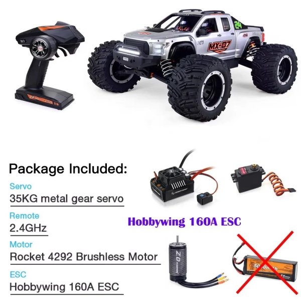 画像1: [シルバー 160A ESC] ZD Racing MX 07 1/7スケール 4WD 8S ブラシレス モンスタートラック バギー オフロード 電動 80km/h 高速レーシング Hobbywing MAX6 RCカー S22d9186135374_2 (1)