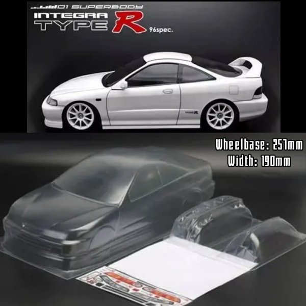 画像1: 1/10 PC RCシェル ボディ DC2 インテグラ Type-R 190mm幅 ランプシェード 透明ドリフト ツーリング mst yokomo hpi hsp S20d9198599108 (1)