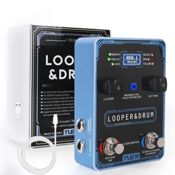画像2: Yuer ルーパー ドラム ギター エフェクトペダル フレーズループ ドラムマシン 40ストレージ 100ドラムリズム 10メトロノーム ギターベースアクセサリー S22d9252137907 (2)