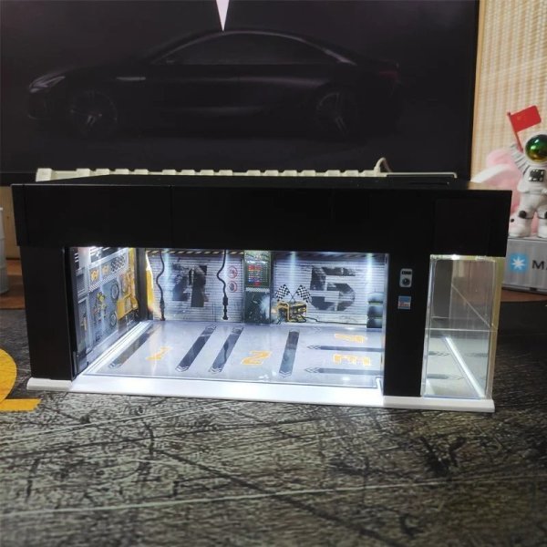 画像1: **64スケール ゲートガレージ LED照明 ディスプレイケース ミニカー コレクター** S22d9301776205 (1)