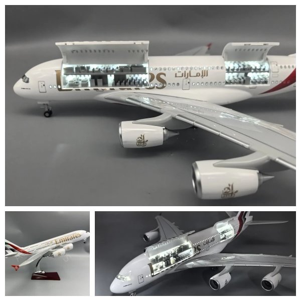画像1: 新品 エアバス A380 UAE/エミレーツ モデルプレーン 18インチ 大型モデル飛行機キット LEDライト付き（タッチまたはサウンドコントロール） S20d9304265943 (1)