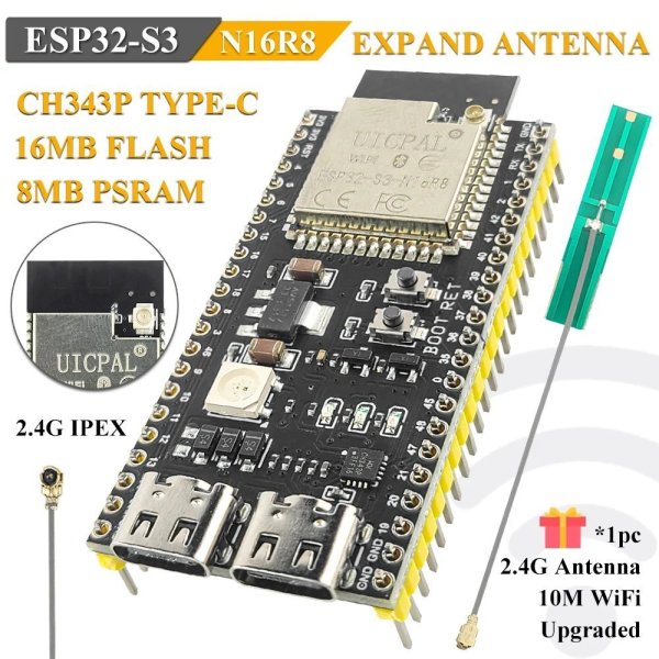 画像1: 拡張アンテナ IPEX ESP32 S3 開発ボード 2.4G Wi-Fi モジュール Arduino IDF AI IOT DIY ESP32-S3 N16R8 CH343 Type-C ESP32S3 用 S22d9483414504 (1)