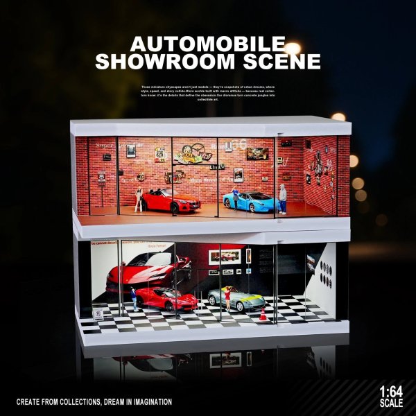 画像1: 1/64 オートショップ ミニカー 駐車場 ライト ガレージ 収納 ディスプレイ S22d9495806723 (1)