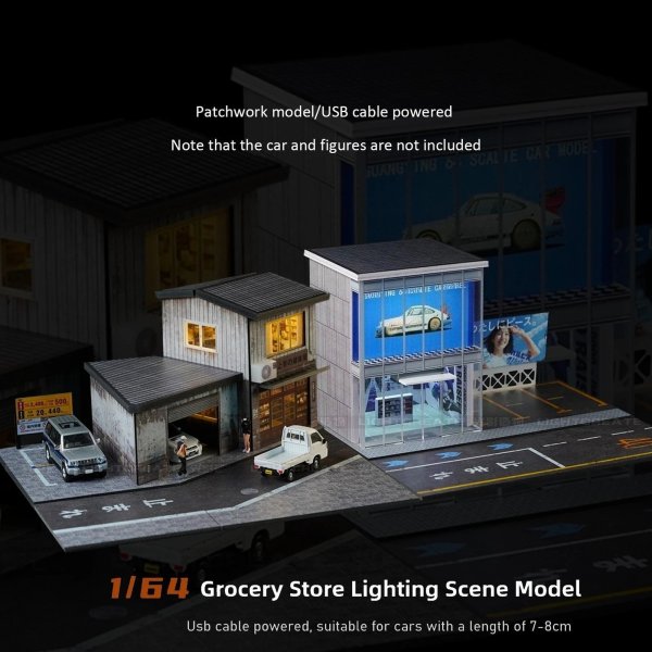 画像1: 1:64 ジオラマ 車 ガレージ モデル LED 街路 日本 店舗 シーン ディスプレイ おもちゃ S22d9506377768 (1)