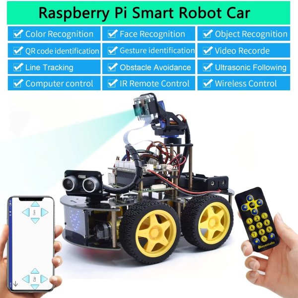 画像1: Keyestudio 4WD スマートロボットカーキット Raspberry Pi用 メガピクセルカメラモジュールとプログラミングチュートリアル付き (RPI 4Bボードなし) S22d9523895721 (1)