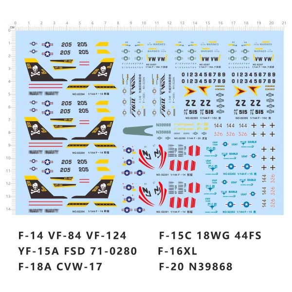 画像1: 1/14 米空軍海兵隊 戦闘機デカール F-14 F-15 F-16 F/A-18 模型用 S22d9629165921 (1)