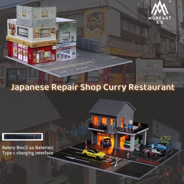 画像1: ジオラマ 1/64 車 ガレージ モデル LED 照明 都市 日本 店舗 シーン モデル おもちゃ S22d9670892576 (1)