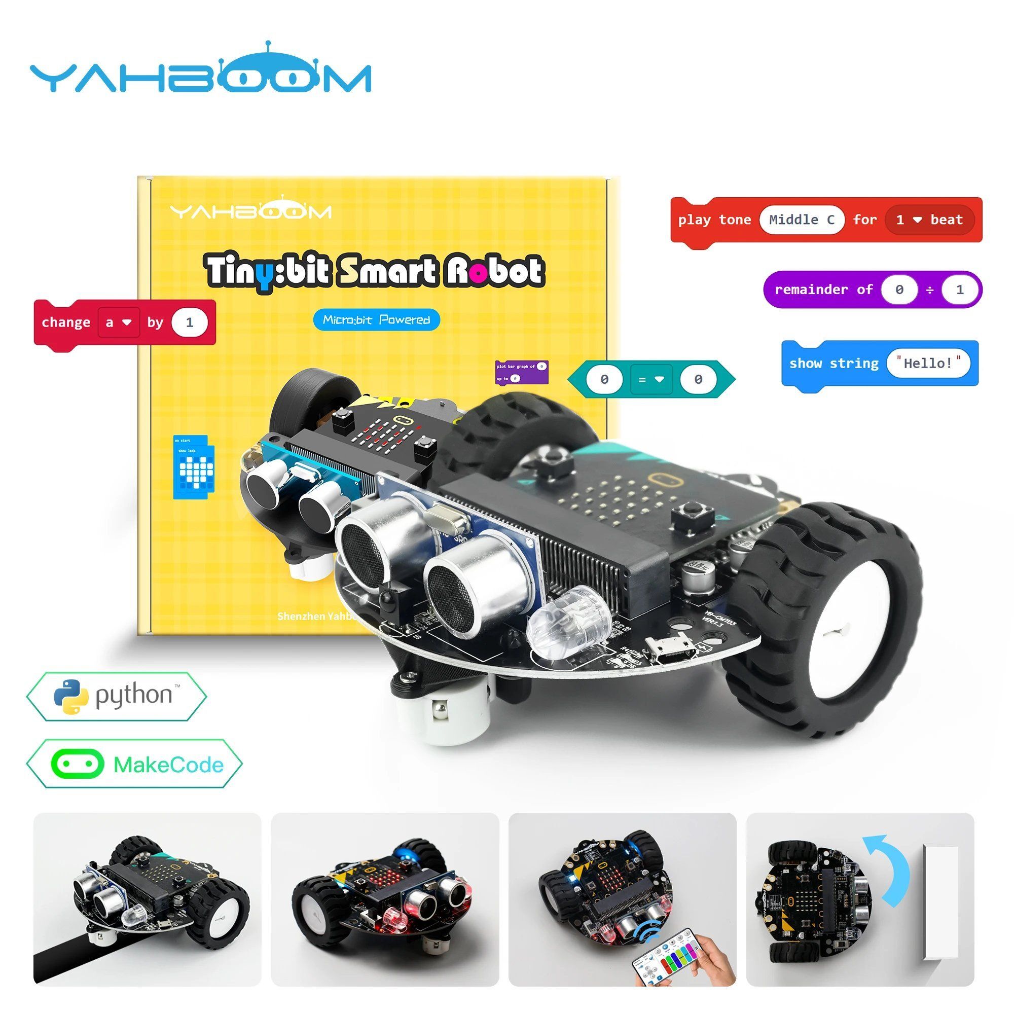 Microbit V2付き: Yahboom Microbitカー プログラミング可能な Microbit V2 V1用 コーディングロボット バッテリー付き CE RoHS STEM教育用 Microbitロボット S22d3417453367
