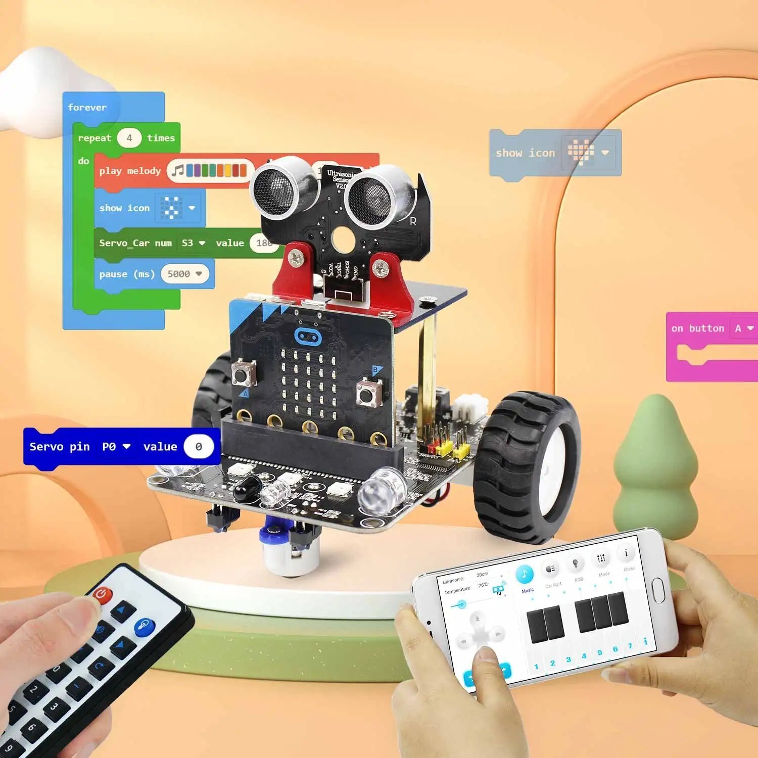 Microbit V2搭載：Yahboom プログラミング可能なロボットスマートカー 子供用ギフト 教育 DIY 学習コーディングキット APP IRコントロール Microbit V2対応 S22d3428913538