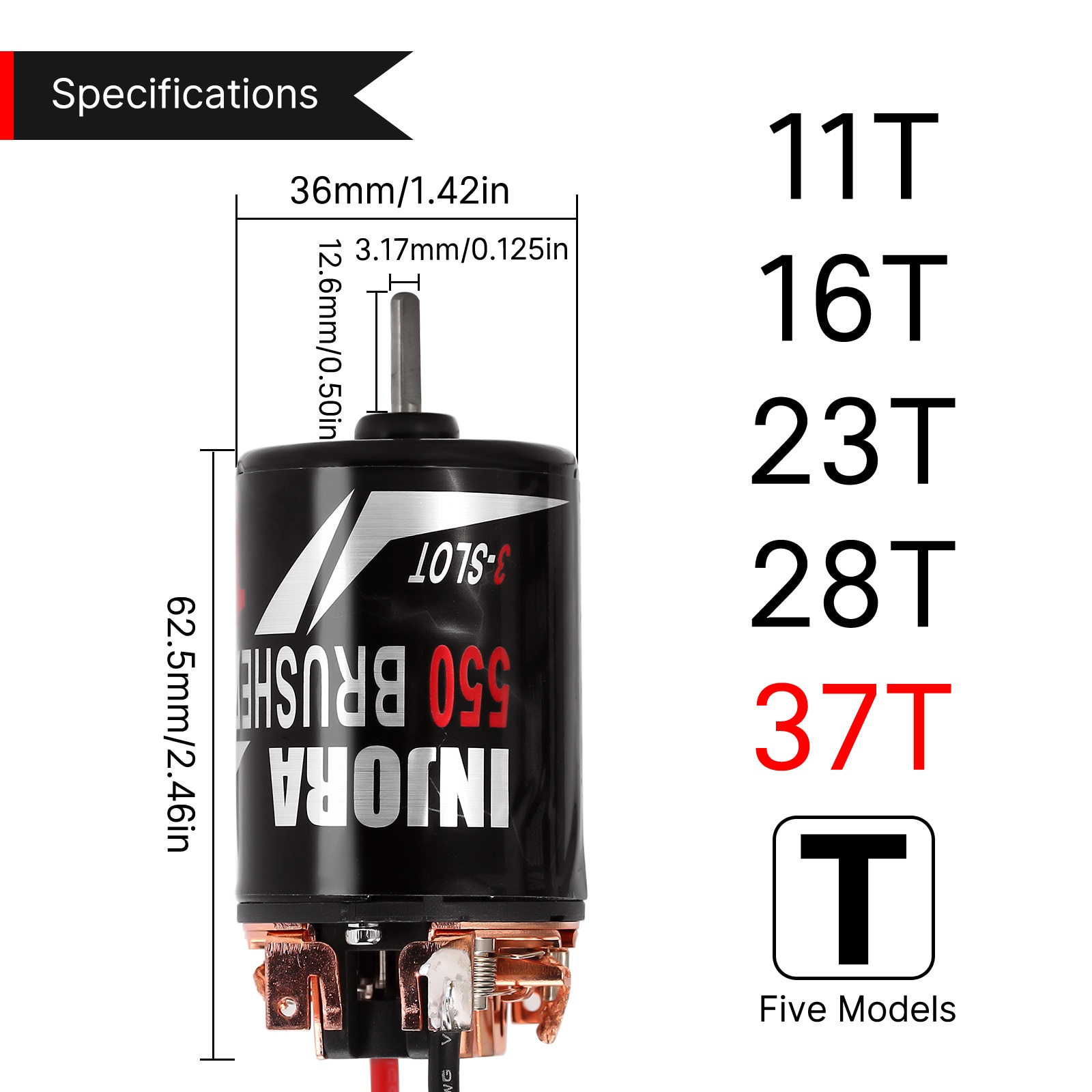 INJORA 防水 3-SLOT 550 ブラシ付きモーター 11T 16T 23T 28T 37T 1:10