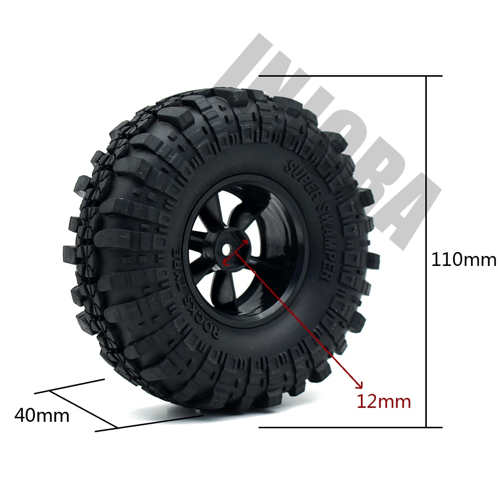 INJORA 1:10 RCロッククローラー1.9インチラバータイヤ＆プラスチックホイールリムセット（アキシャルSCX10タミヤCC01 D90  TF2用）