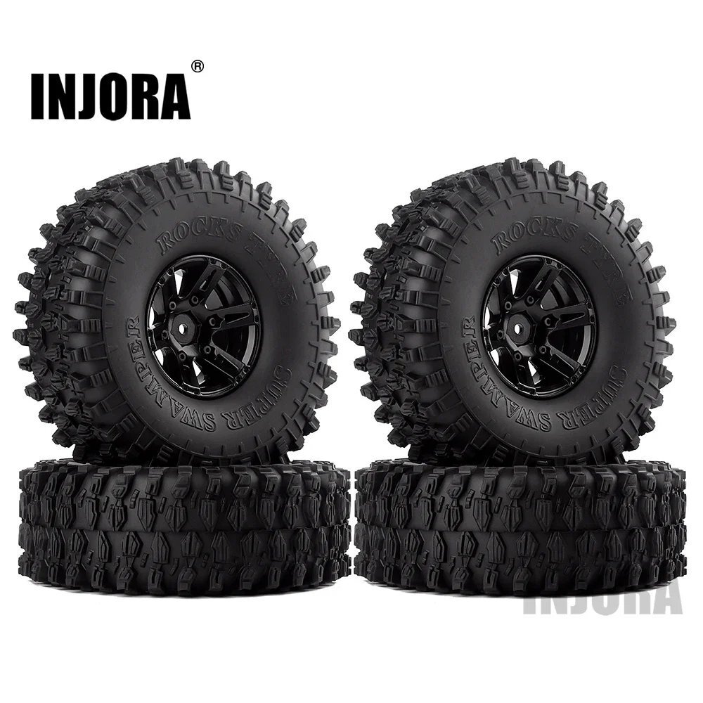 INJORA 4 個 1.9 ビードロック ホイール リム  ラバー タイヤ セット 1/10 RC クローラー アキシャル SCX10 90046  車