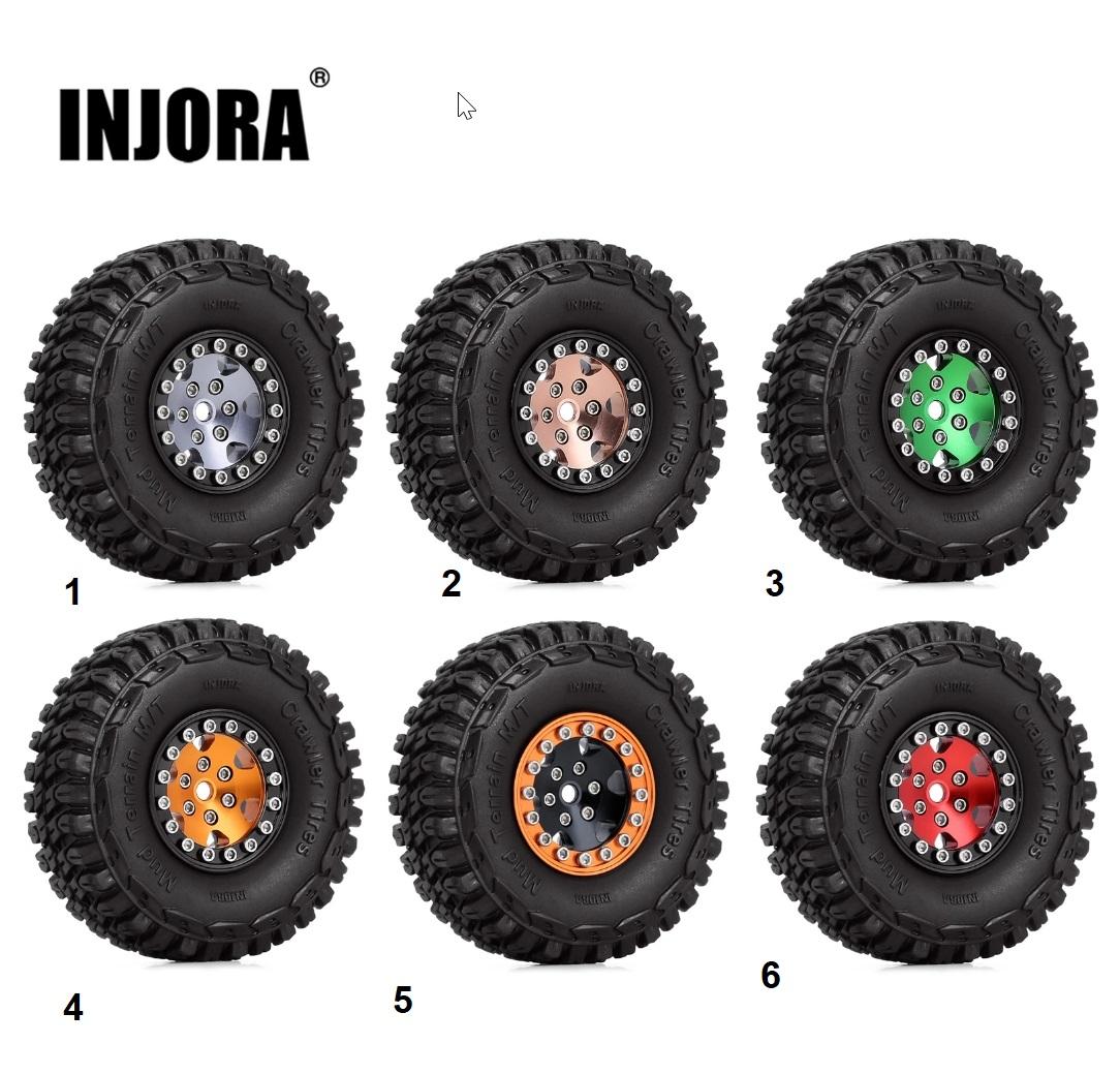 INJORA 1.0 ビードロック ホイールとタイヤ マイクロ クローラー アップグレード パーツ 4個 1/24 RC カー アキシャル SCX24  AX24 (W1026-T1002)