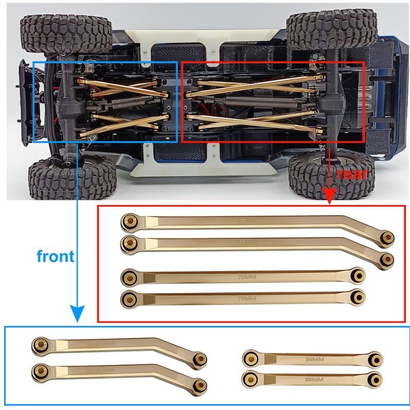 真鍮ハイクリアランスリンクロッドセット アキシャル SCX24 デッドボルト ジープ グラディエーター ラングラー ブロンコ シボレー 1/24 RC  クローラー カー用