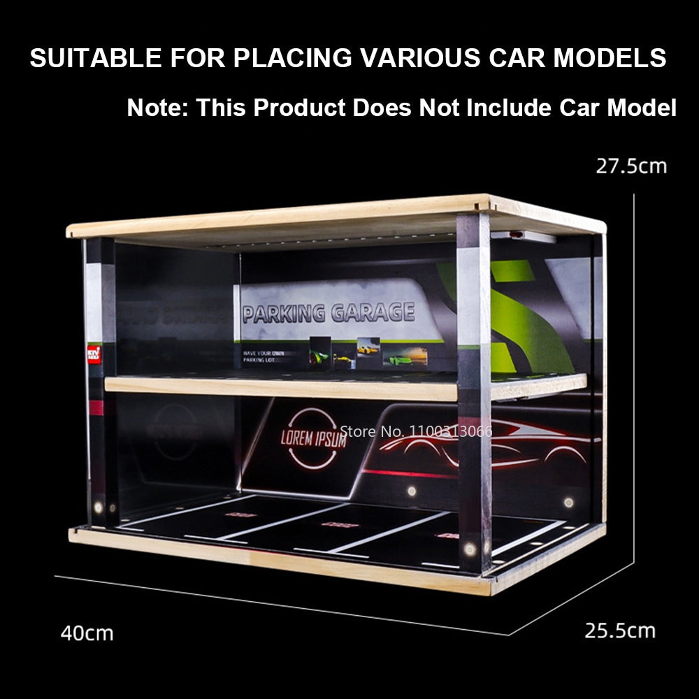 1:24 駐車場シーン車模型収納ボックスのガレージアクリル透明防塵内蔵ライトコレクション