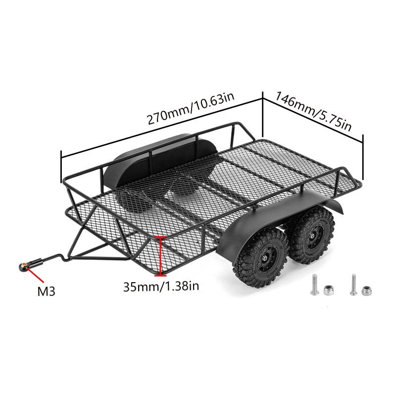 INJORA 1/18 RC クローラー TRX4 M 用 メタル ヒッチ マウント トレーラー